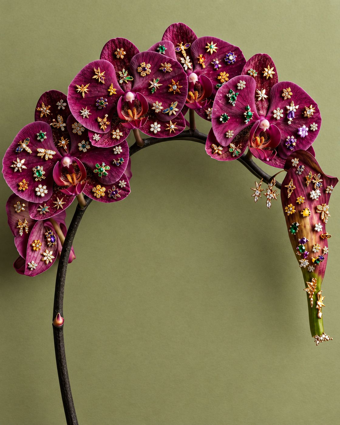 Orquídea con joyas Iggis enchapadas en oro 18K